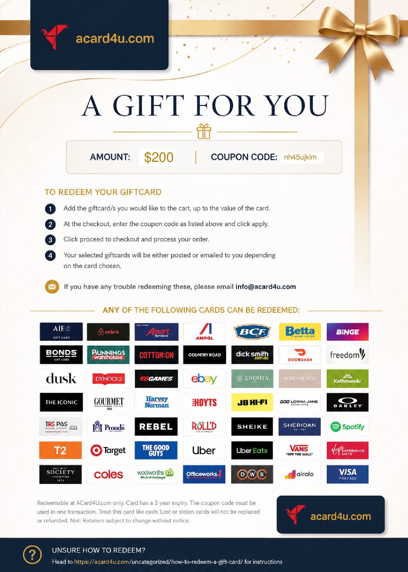 Acard4U Egift (Digital) Card
